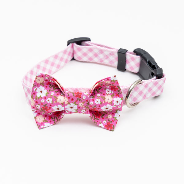 Pink Ditsy Floral Dog Bow Tie