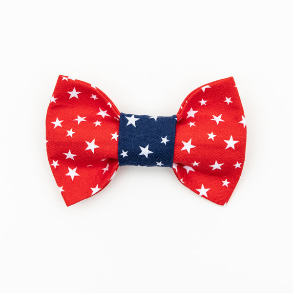 Patriotic Stars on Red Dog Bow Tie