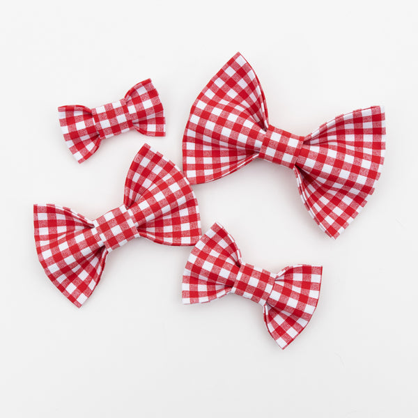 Red & White Gingham Dog Bow Tie