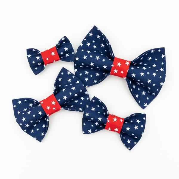 Patriotic Stars on Blue Dog Bow Tie