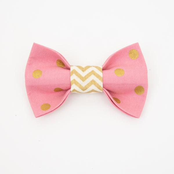 Gold Dots on Pink Dog Bow Tie