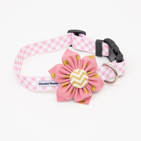 Gold Dots on Pink Dog Collar Flower