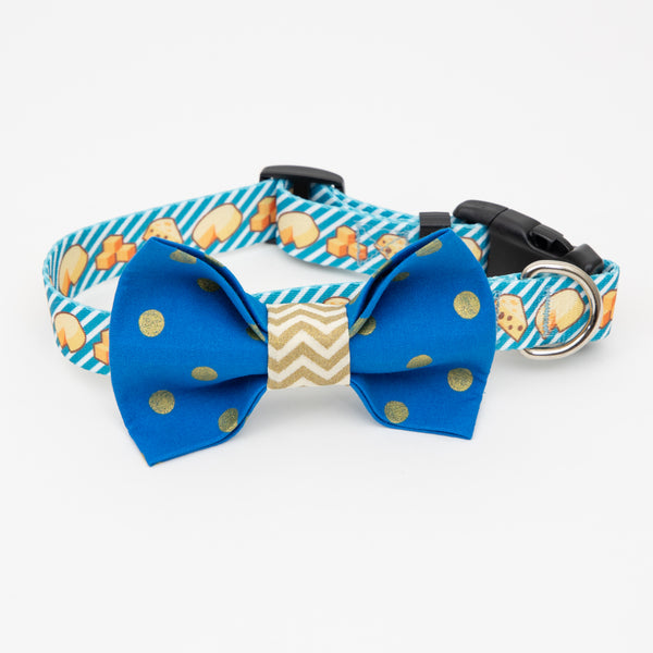 Gold Dots on Blue Dog Bow Tie