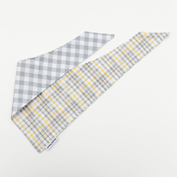 Grey & Yellow Plaid Dog Bandana