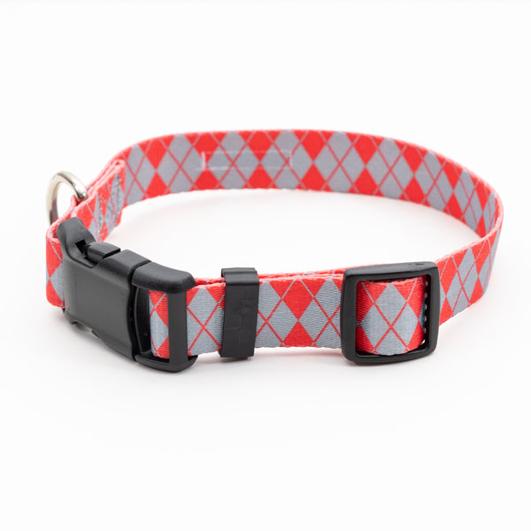 Red & Grey Argyle Dog Collar