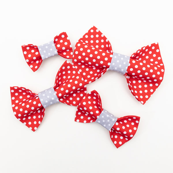 Red and Grey Dot Dog Bow Tie