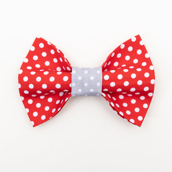 Red and Grey Dot Dog Bow Tie