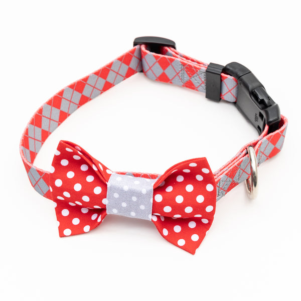 Red and Grey Dot Dog Bow Tie