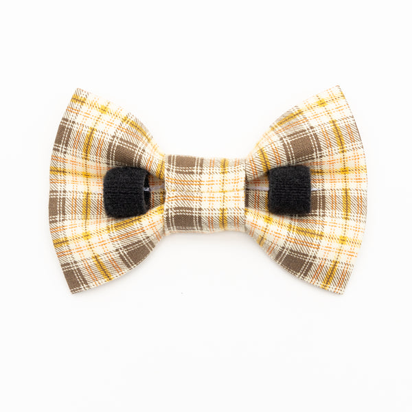 Chocolate Plaid Dog Bow Tie includes 2 hook and loop fastener strips for easy off-and-on