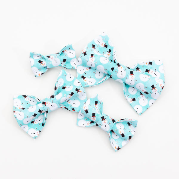 Snowman on Blue Dog Bow Tie