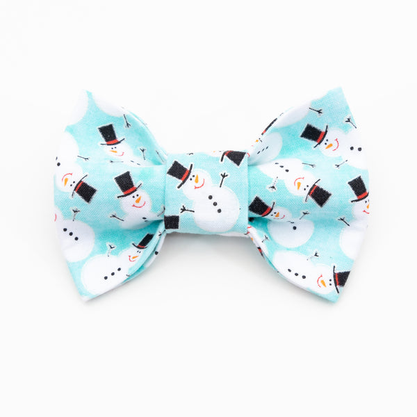 Snowman on Blue Dog Bow Tie