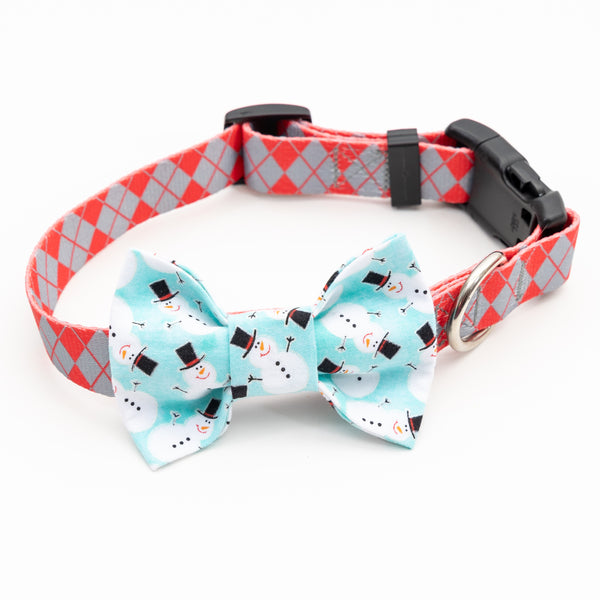 Snowman on Blue Dog Bow Tie