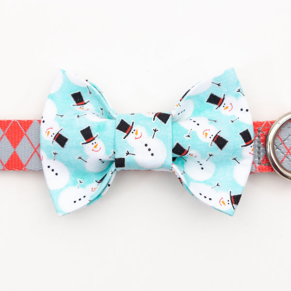 Snowman on Blue Dog Bow Tie