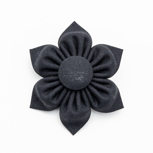 Black Linen Dog Collar Flower