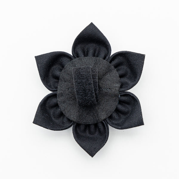 Black Linen Dog Collar Flower