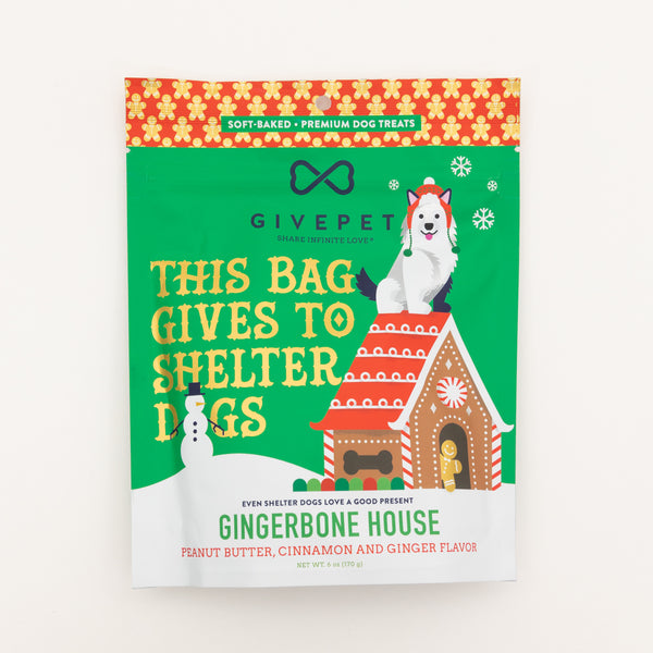 GivePet - Holiday Dog Treats - Gingerbone House - 6 Oz.